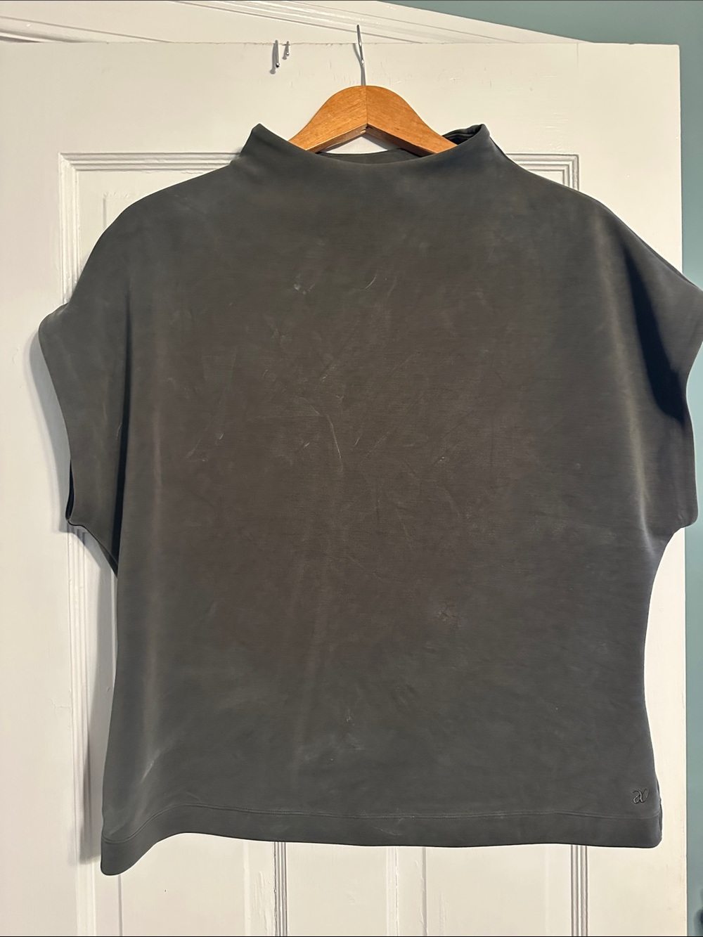 ADAY Charcoal Relaxed Mock-Neck Short Sleeve Top